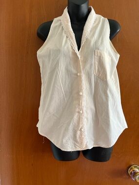 Adam Cream Sleeveless Button-Down Top with Notched Collar